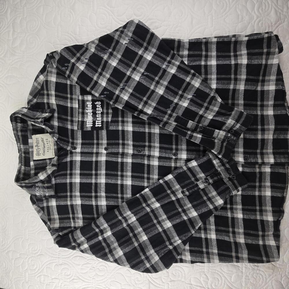 Harry Potter Cakeworthy Black and White Plaid Flannel Shirt 4XL